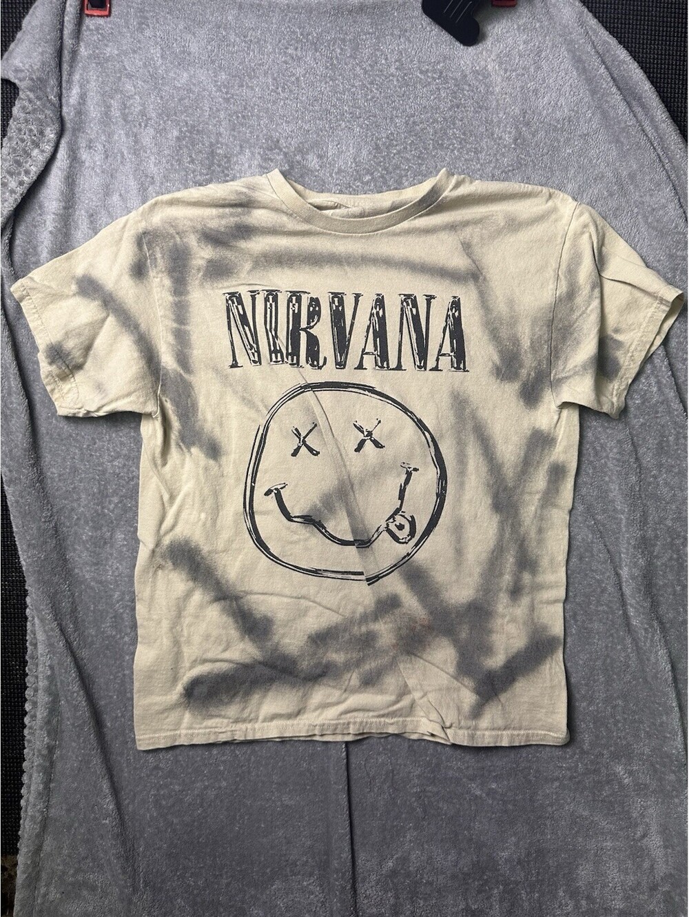 Nirvana T Shirt Large Thrashed Distressed Bleach Tie Dye Smiley Grunge Band Tee